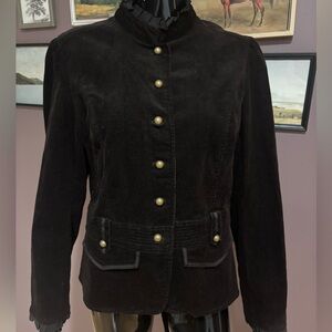 Dressbarn Women's Dark Chocolate Brown Ruffle Corduroy Jacket Large